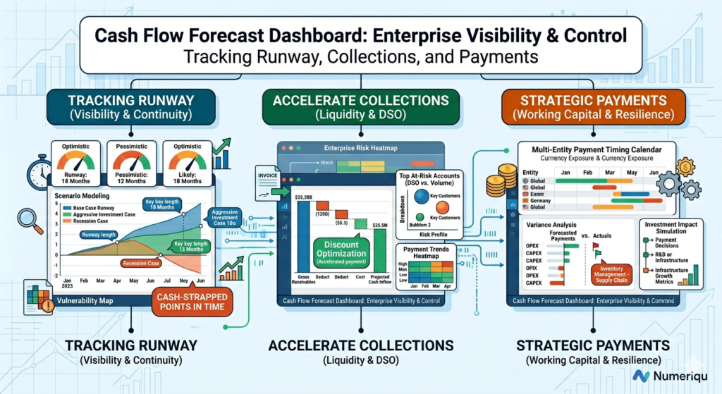 Cash Flow Forecast Dashboard: Tracking Runway, Collections, and Payments| NumeriQu