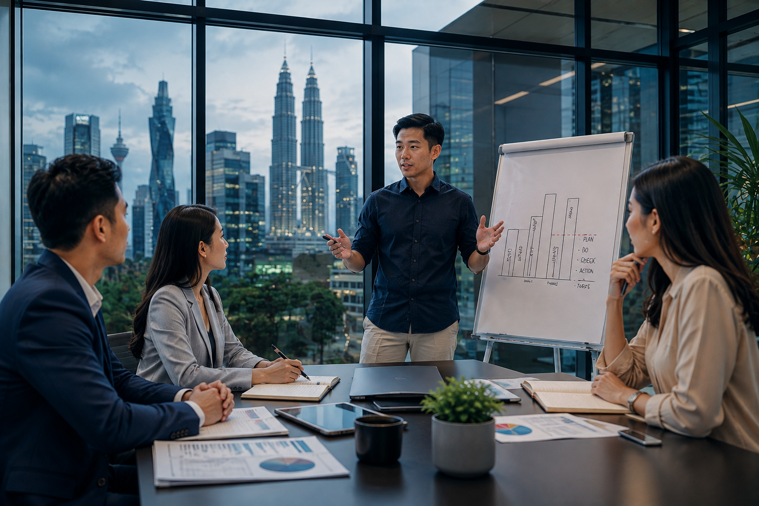 Business team discussing strategy in a modern office